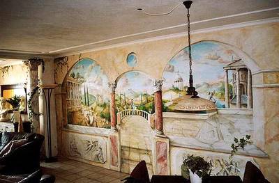 Muurschilderingen ,glasschilderingen fresco's marmercursussen. beelden en zuilengieterij