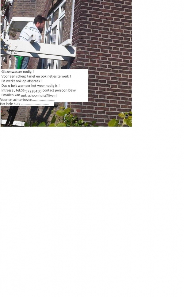 Zeer nette glazenwasser aangeboden