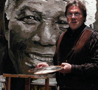 Nelson Mandela door Peter Engels geschilderd