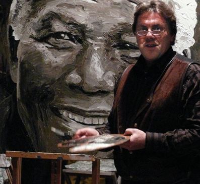 Nelson Mandela door Peter Engels geschilderd