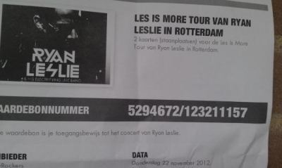 2 TICKETS RYAN LESLIE TE KOOP !